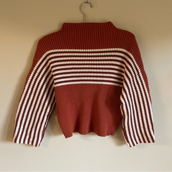 Paper Heart Ribbed Funnel Neck Striped Wide Sleeve Dolman Knit Sweater Boho - Picture 1 of 7